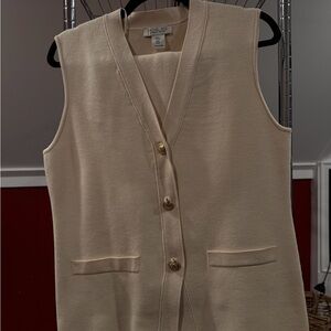 Cream Sleeveless Vest with Gold Buttons and Pants